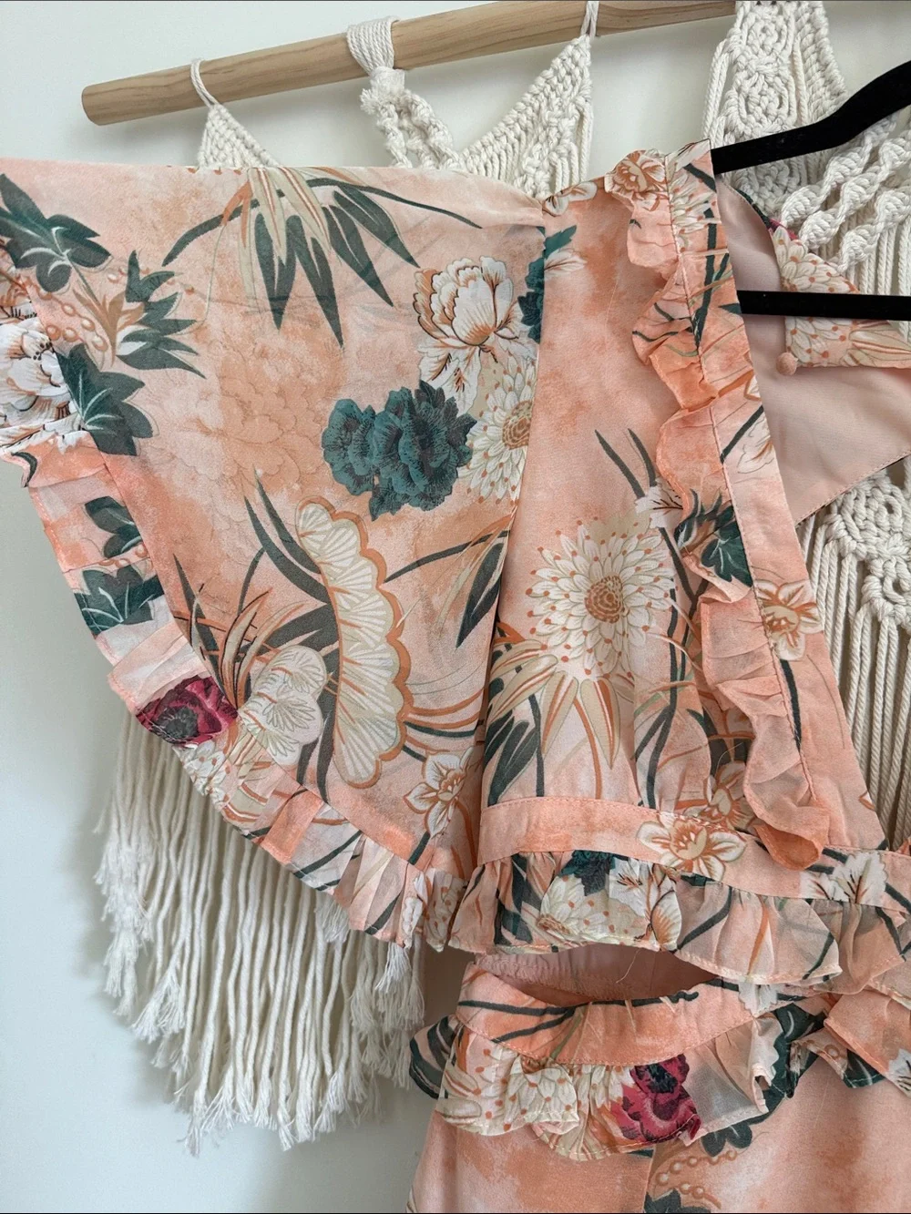 NWT Peach Floral Ruffle Wrap Dress - Picture 7 of 11